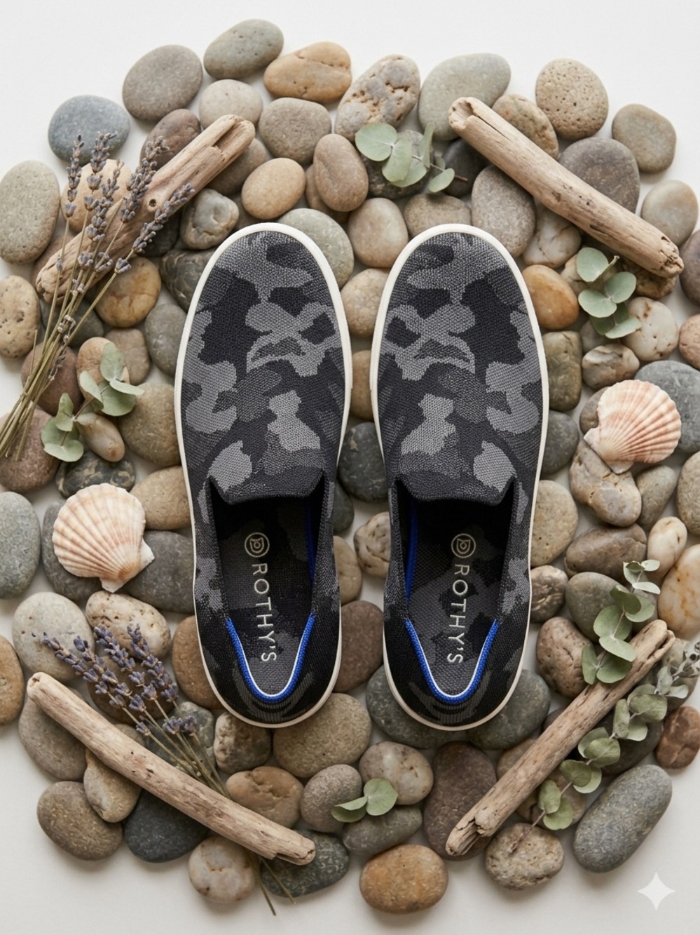 Rothy's Women's Slip-On Flats in Gray Camo
